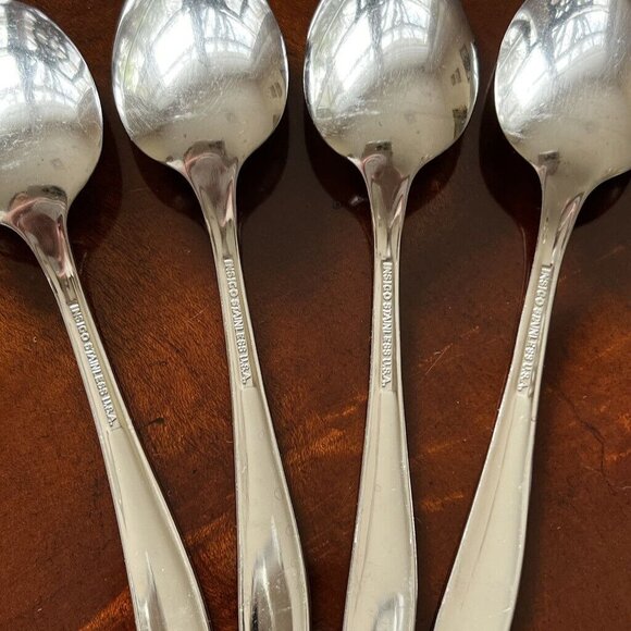 4 Vintage Insico Spoons Stainless Flatware Woodlore Interntional Silver - Picture 6 of 7